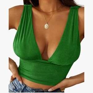 Green Women's Deep V Neck Top